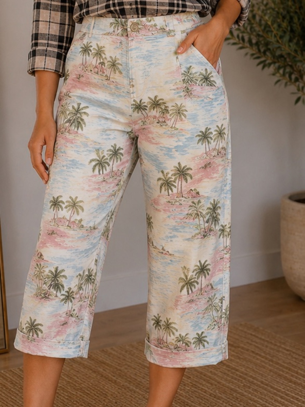 Talbots Flawless Malibu Tropical Jegging Crops high-waist denim beach scene 8
